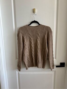 Cable Crewneck Sweater in Taupe